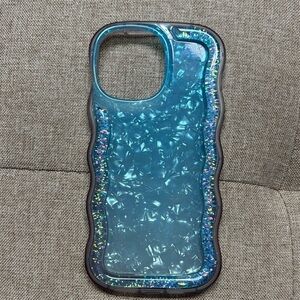 Iridescent Blue Phone Case with Glitter Accents